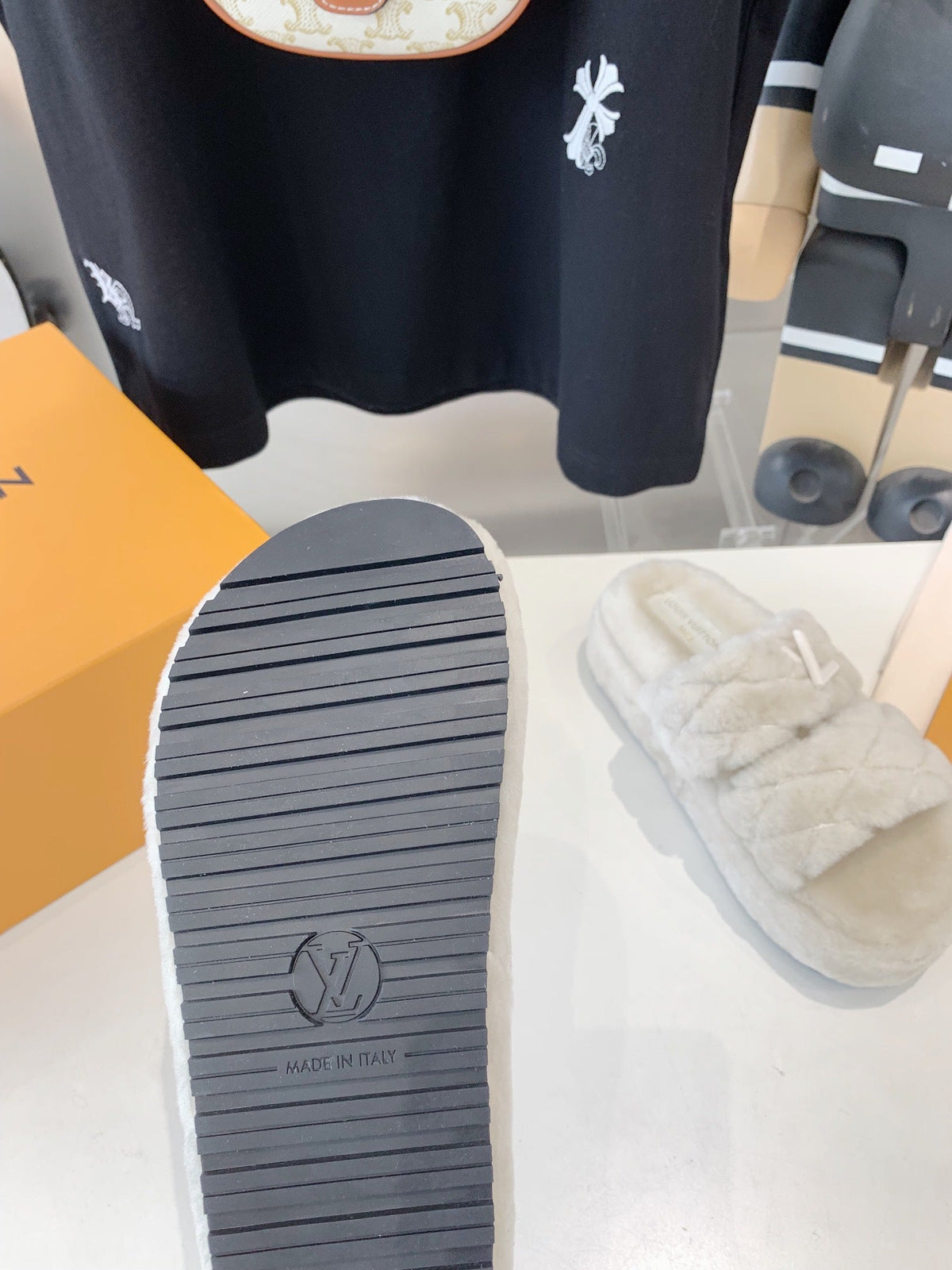 LV Sunset Platform Comfort Mule White Wool