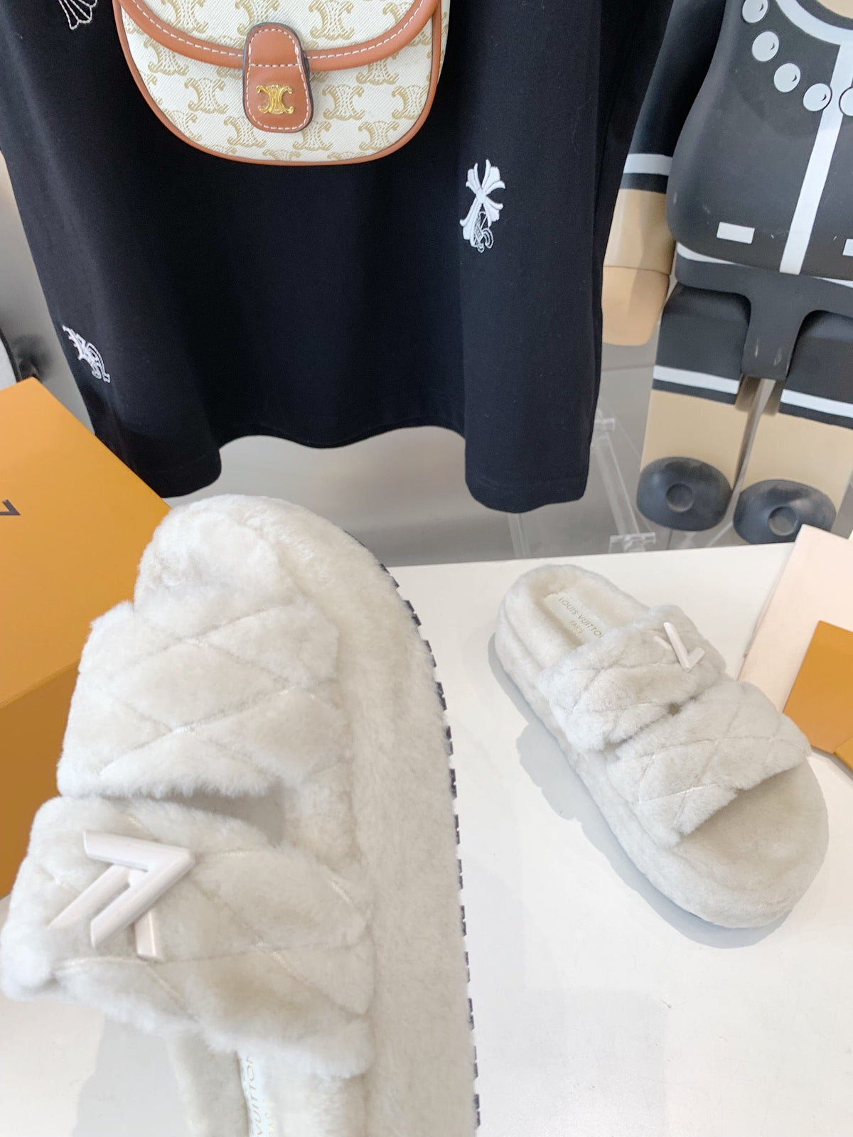 LV Sunset Platform Comfort Mule White Wool
