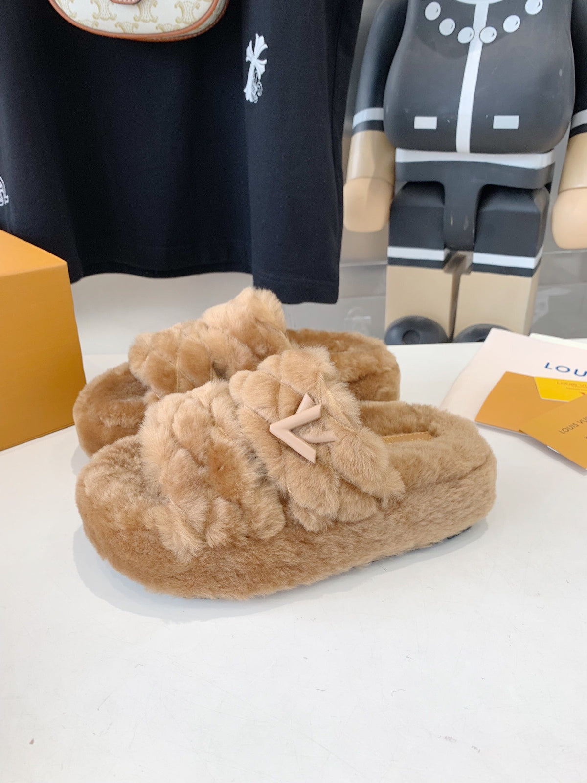 LV Sunset Platform Comfort Mule Beige Fleece