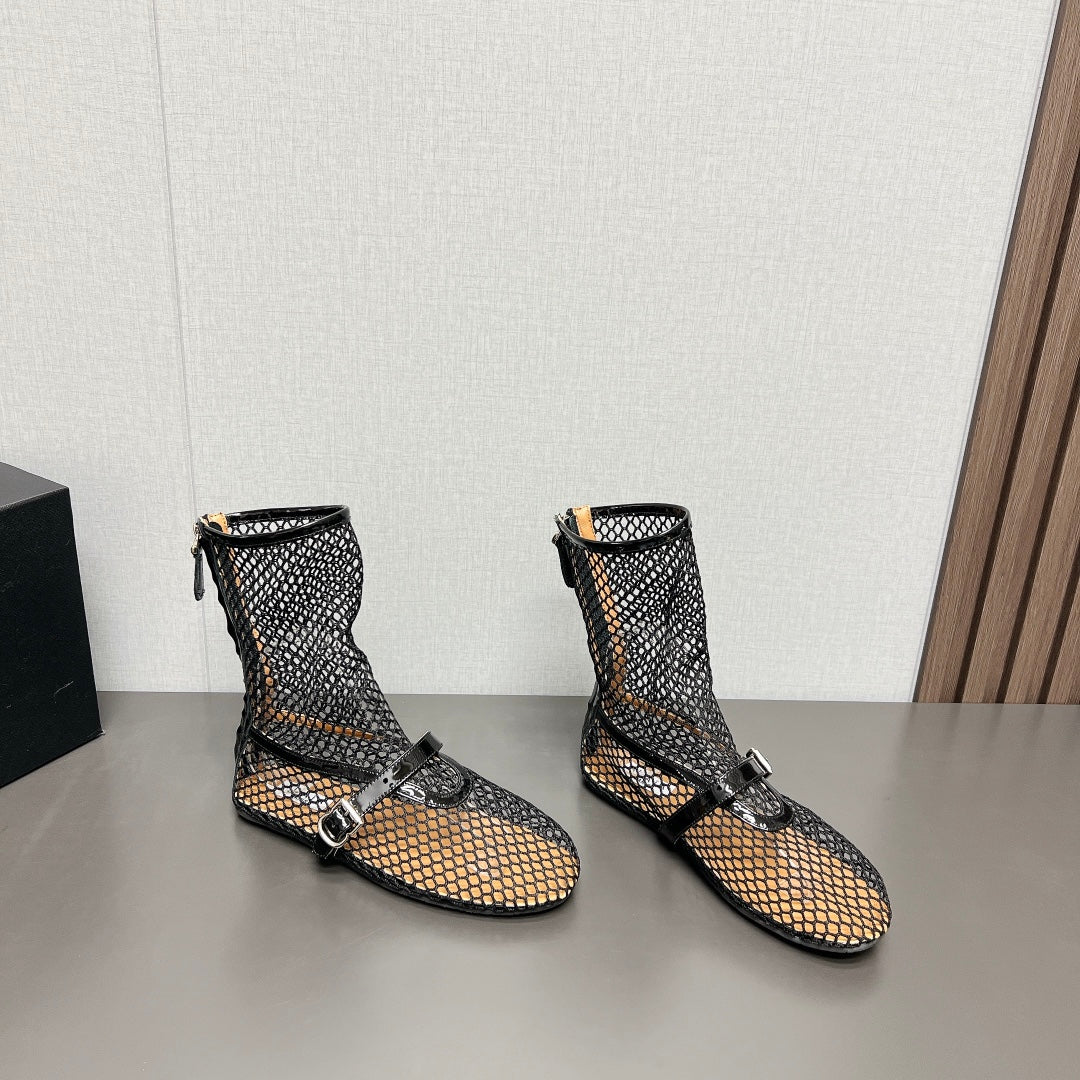 ALAIA SHORT BOOTS IN BLACK MESH FISHNET