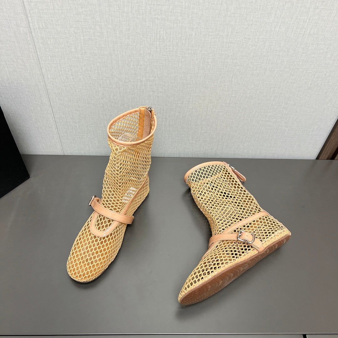 ALAIA SHORT BOOTS IN BEIGE MESH FISHNET