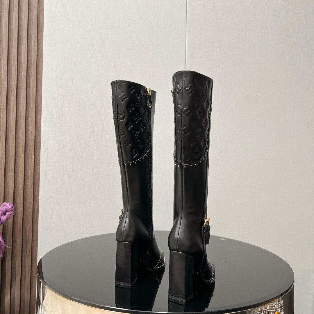 LV High Boots 90mm Black Monogram Cowhide