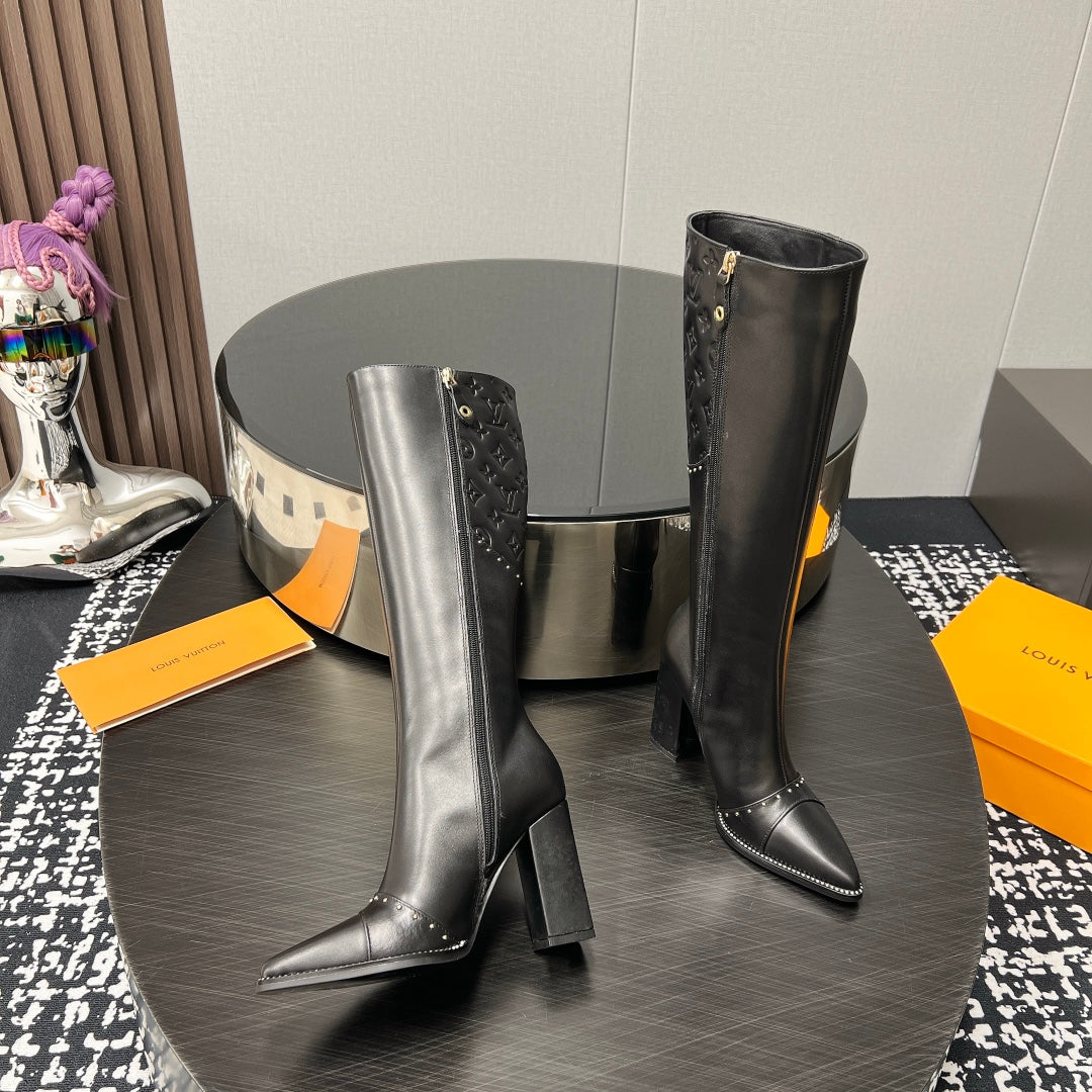 LV High Boots 90mm Black Monogram Cowhide
