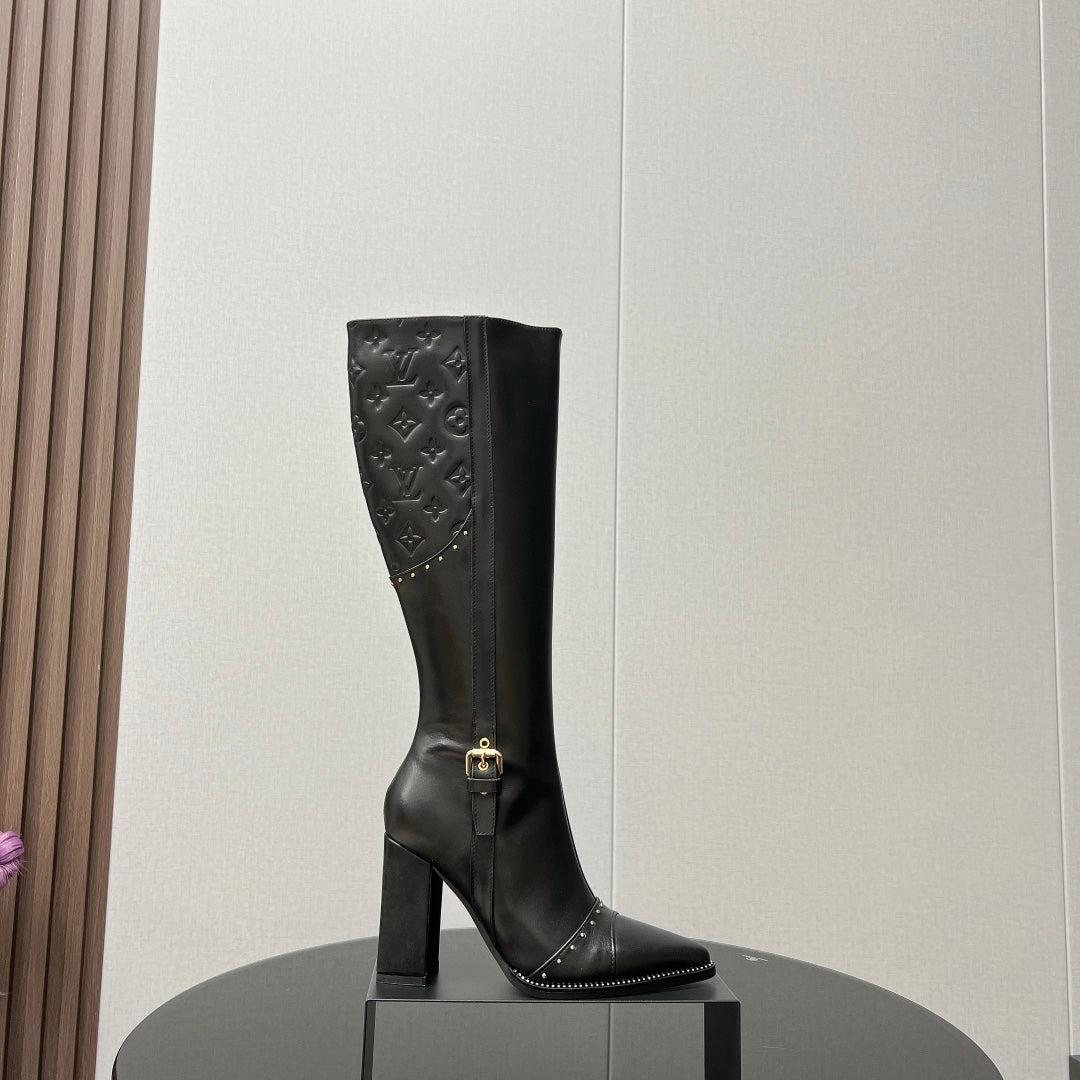 LV High Boots 90mm Black Monogram Cowhide