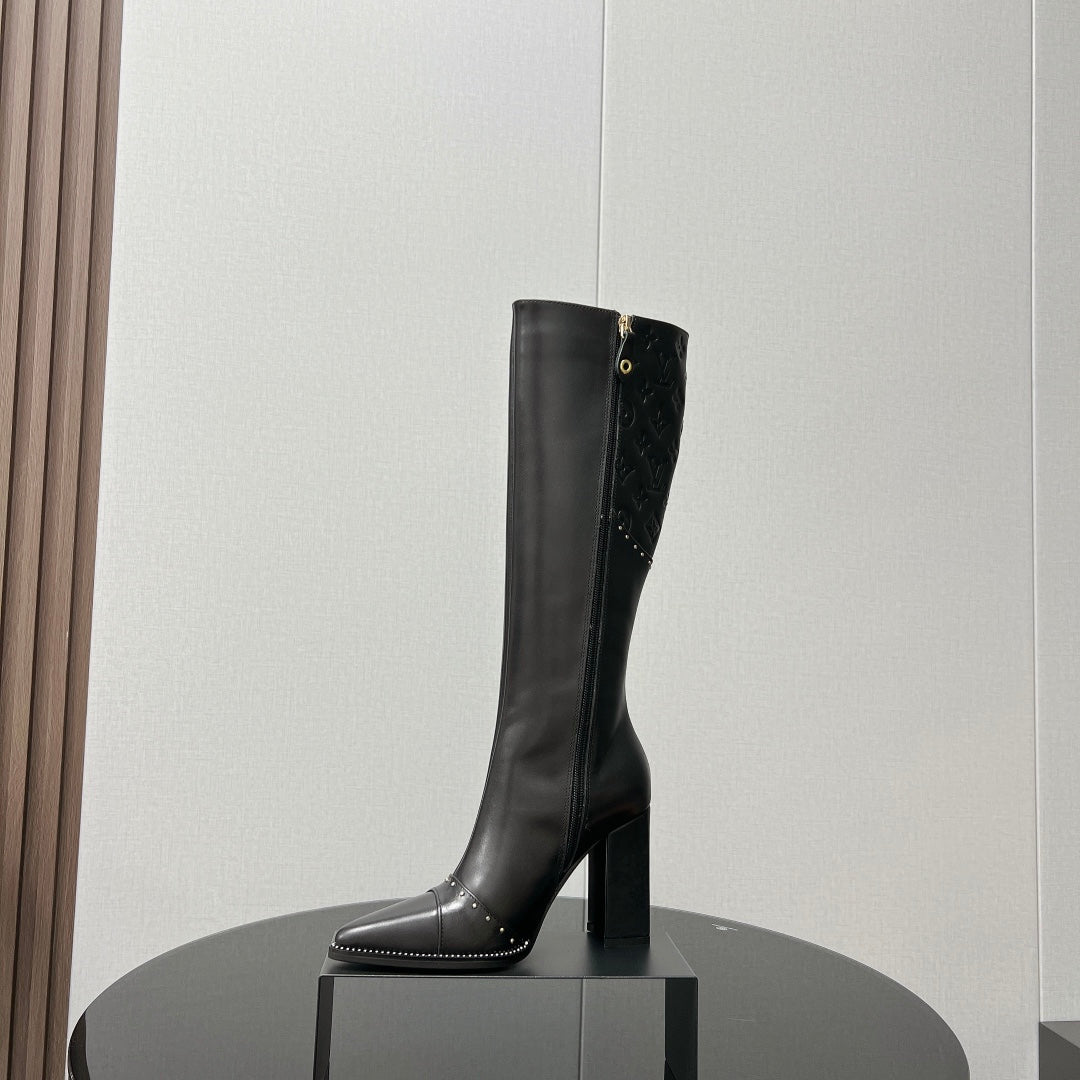 LV High Boots 90mm Black Monogram Cowhide