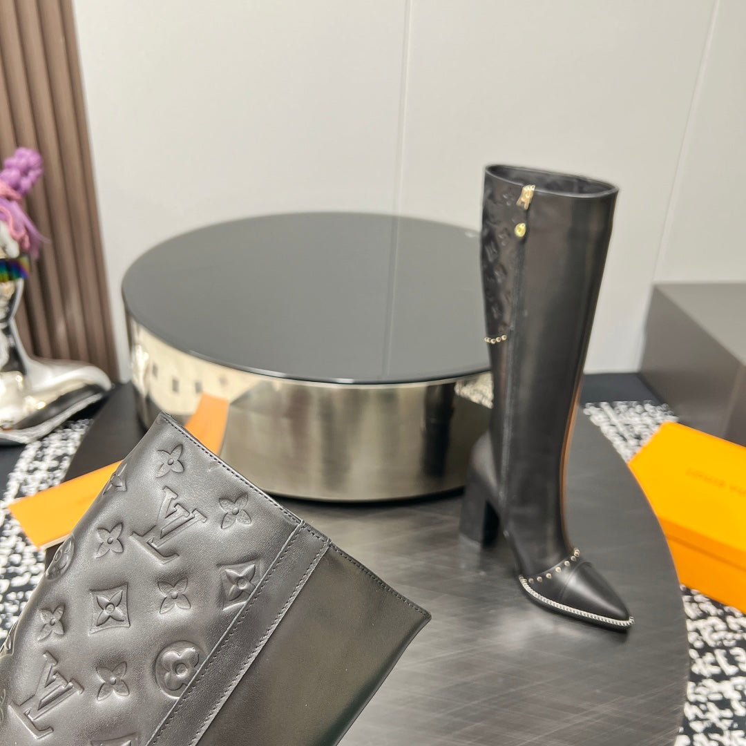 LV High Boots 90mm Black Monogram Cowhide