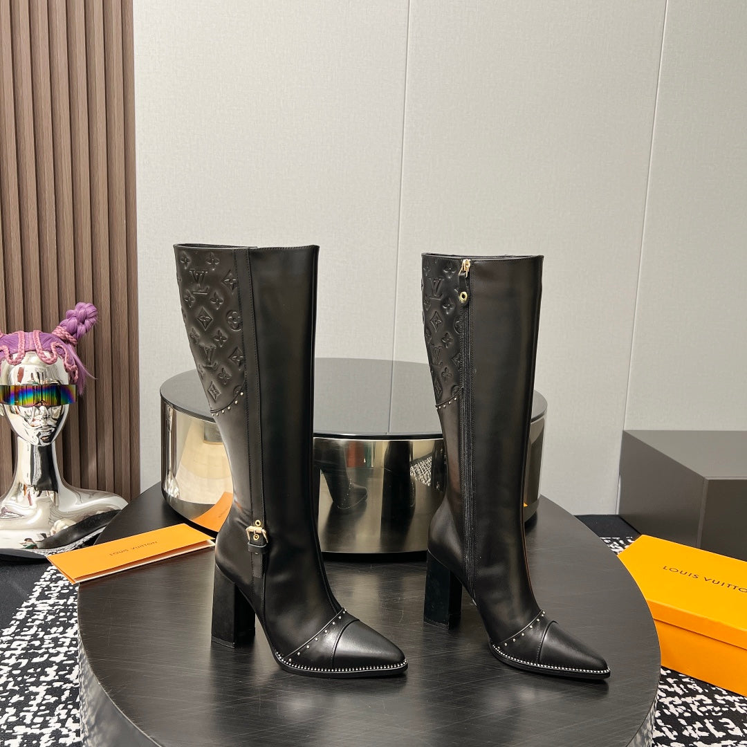 LV High Boots 90mm Black Monogram Cowhide