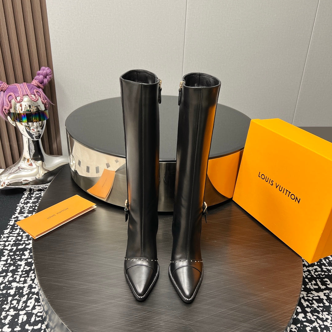 LV High Boots 90mm Black Monogram Cowhide