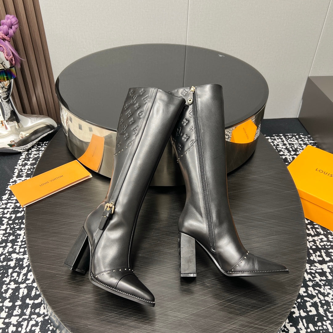 LV High Boots 90mm Black Monogram Cowhide