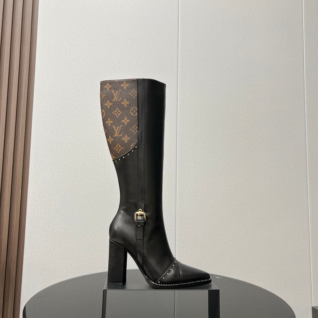 LV High Boots 90mm Brown Black Monogram Cowhide