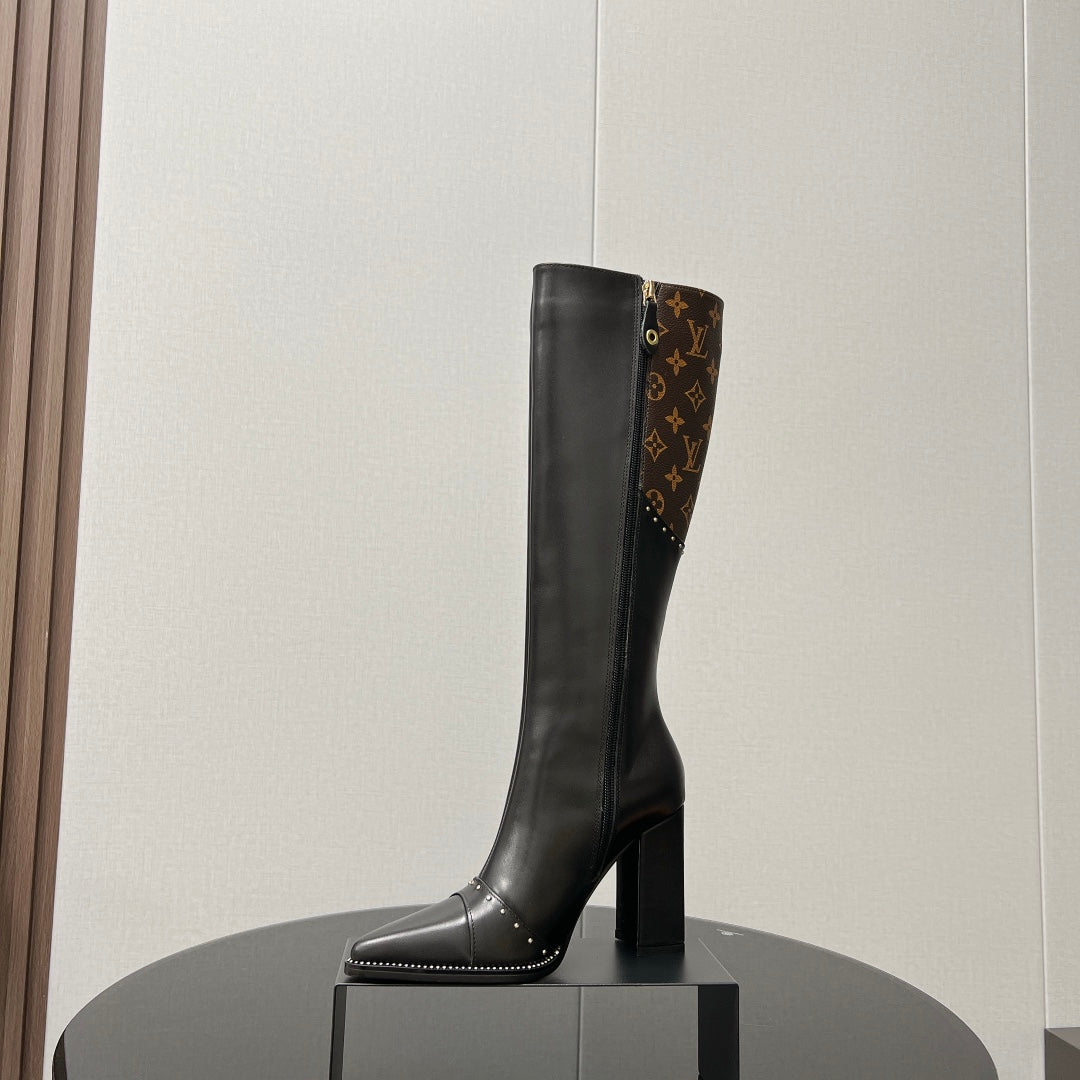 LV High Boots 90mm Brown Black Monogram Cowhide