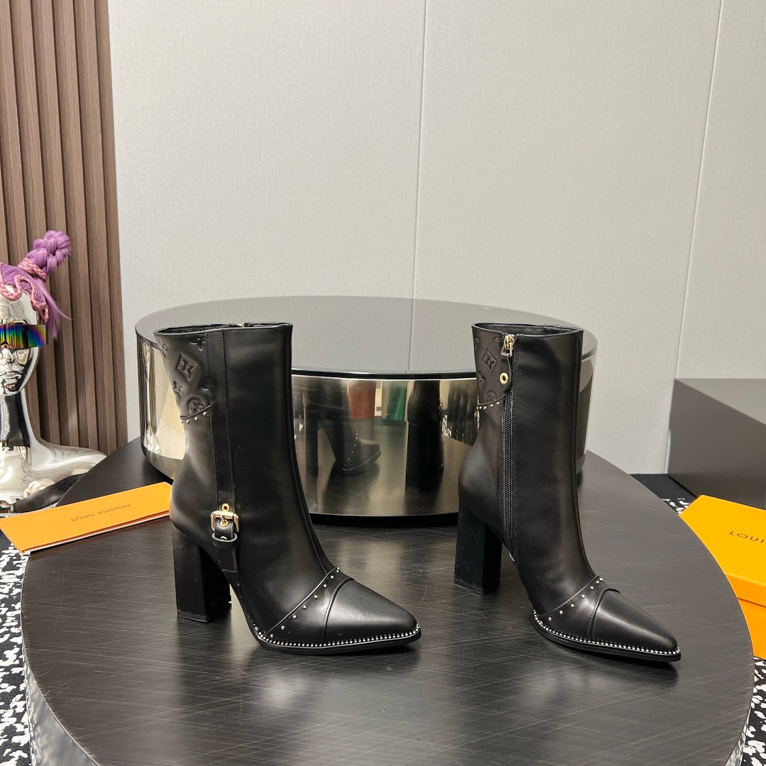 LV Ankle Boot 90mm Black Monogram Cowhide