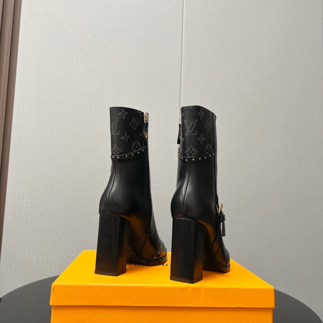 LV Ankle Boot 90mm Black Grey Monogram Cowhide