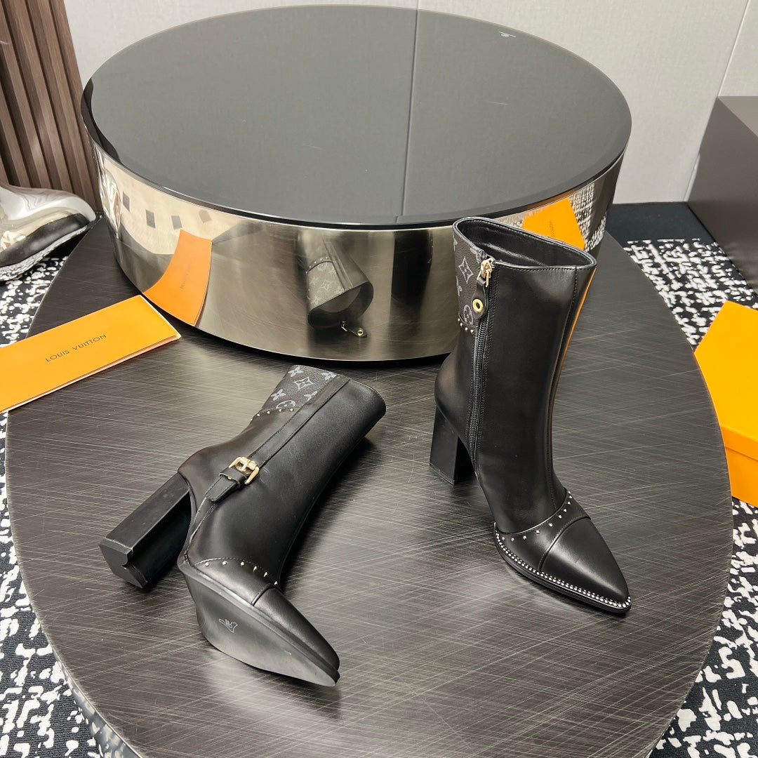 LV Ankle Boot 90mm Black Grey Monogram Cowhide
