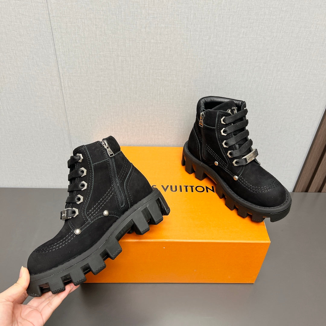 LV Checker Ankle Boot 60mm Black Suede