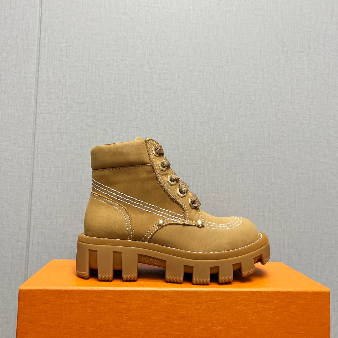 LV Checker Ankle Boot 60mm Brown Yellow Suede