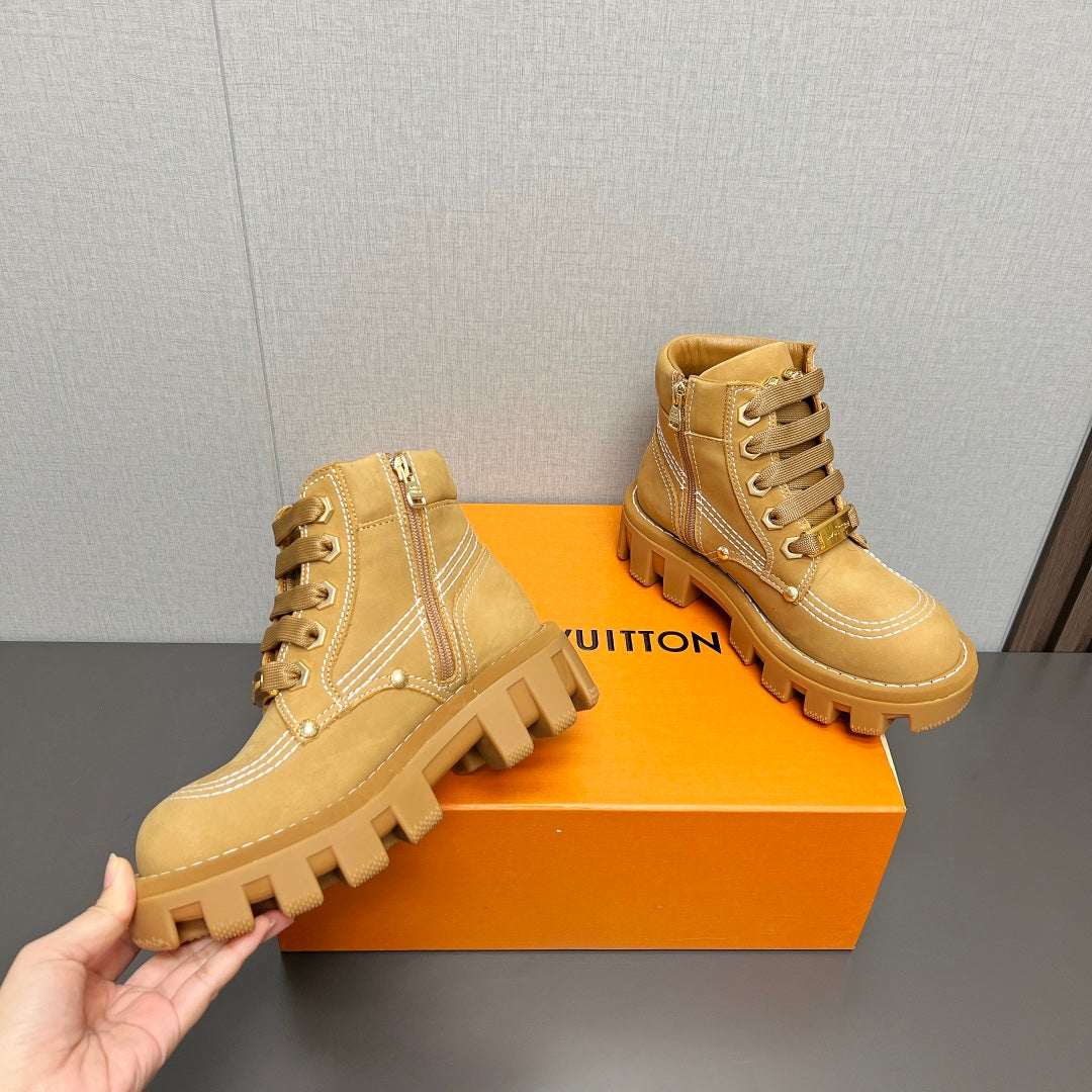 LV Checker Ankle Boot 60mm Brown Yellow Suede