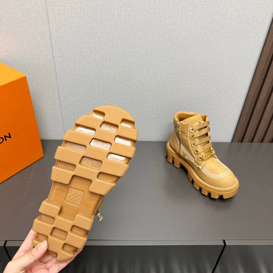 LV Checker Ankle Boot 60mm Brown Yellow Suede