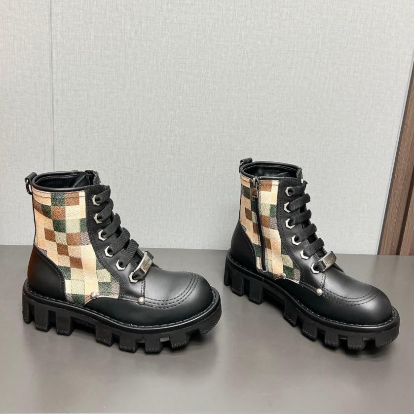 LV Checker Combat Boot 60mm Black Plaid Cowhide