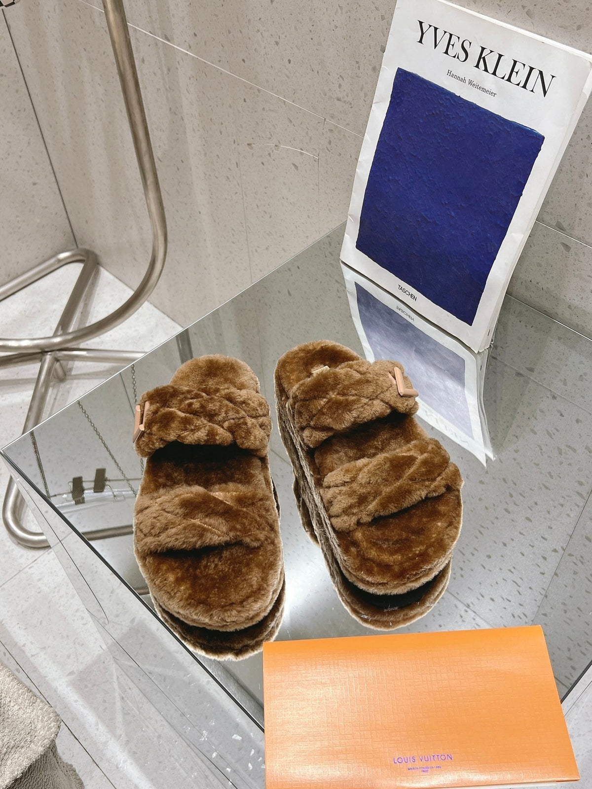 LV Sunset Platform Comfort Mule Dark Brown Wool