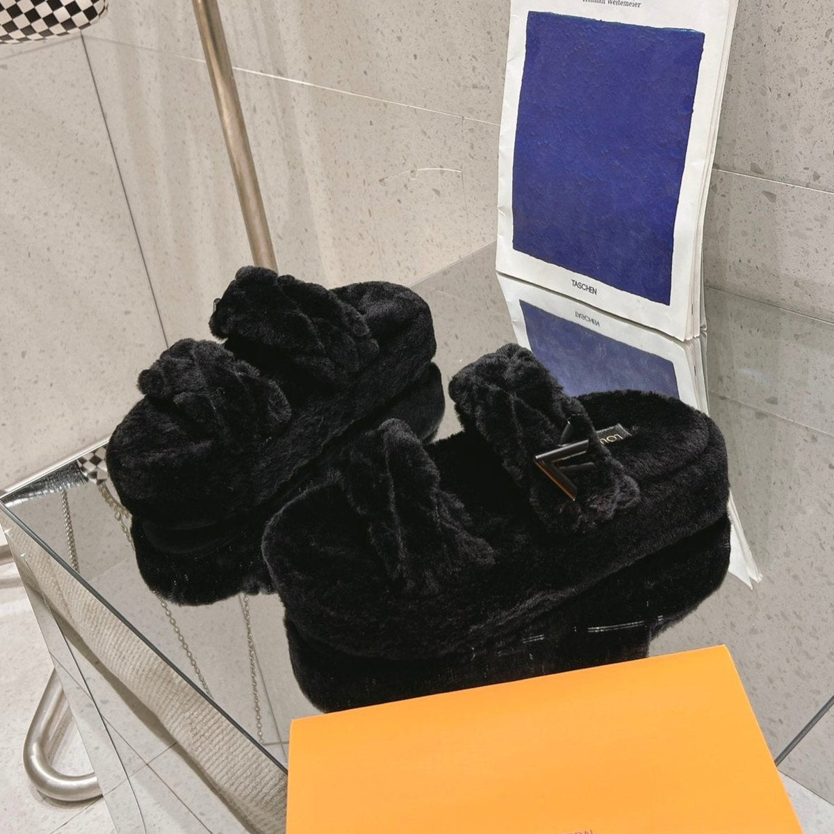 LV Sunset Platform Comfort Mule Black Wool