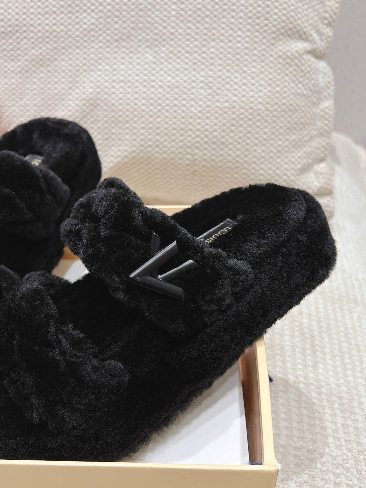 LV Sunset Platform Comfort Mule Black Wool