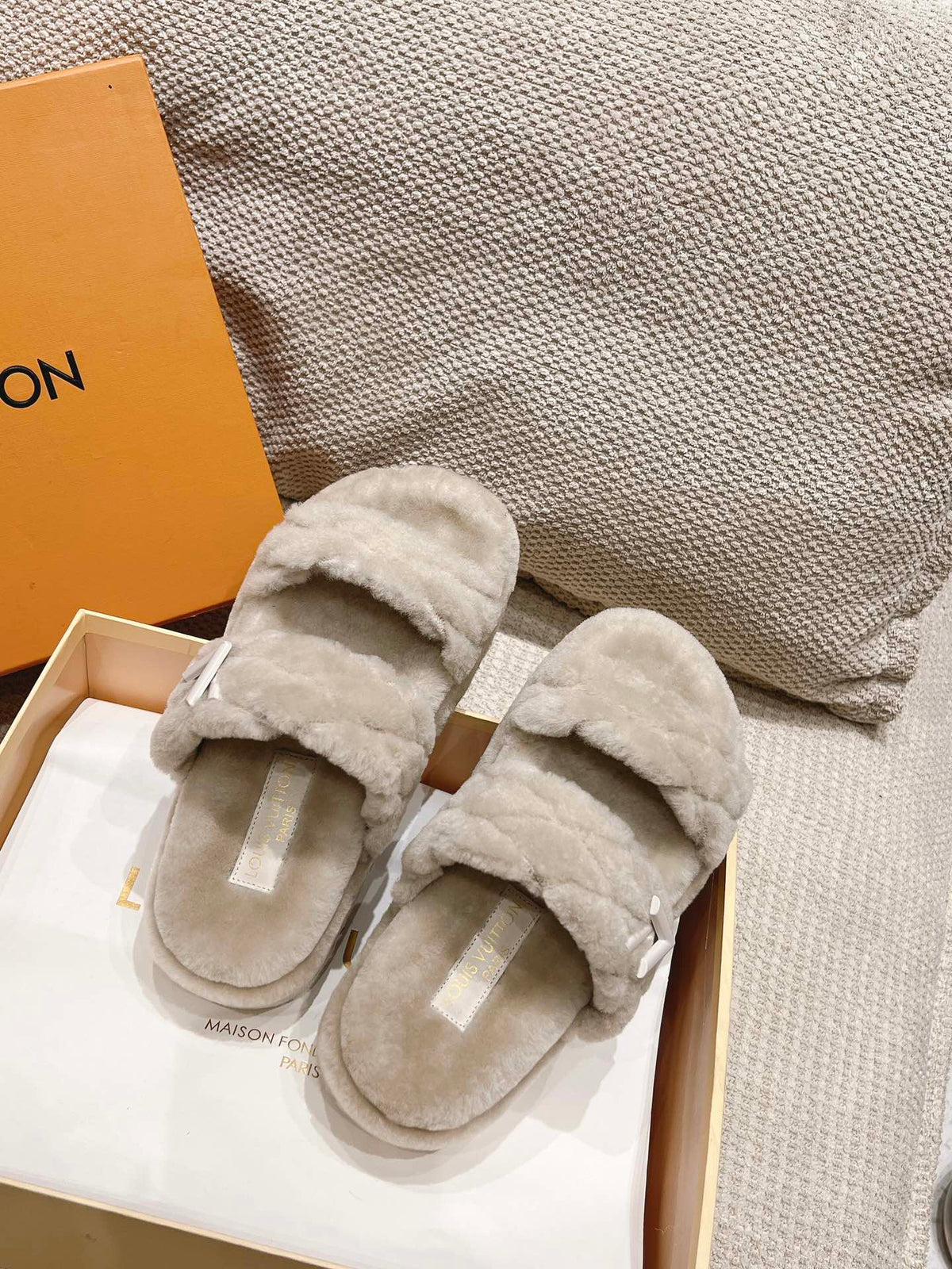 LV Sunset Platform Comfort Mule Milky Beige Wool