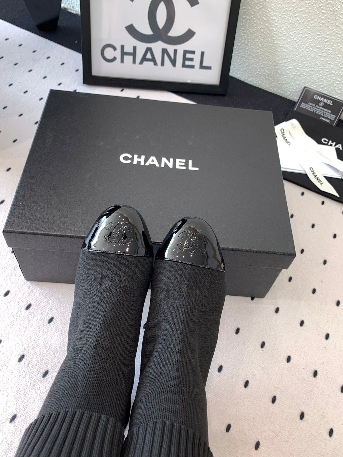CC Short Boots 55mm Black Wool Mix Glossy Cowhide 938066
