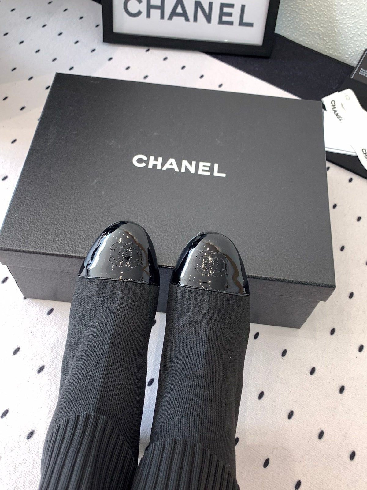 CC Short Boots 85mm Black Wool Mix Glossy Cowhide 938068