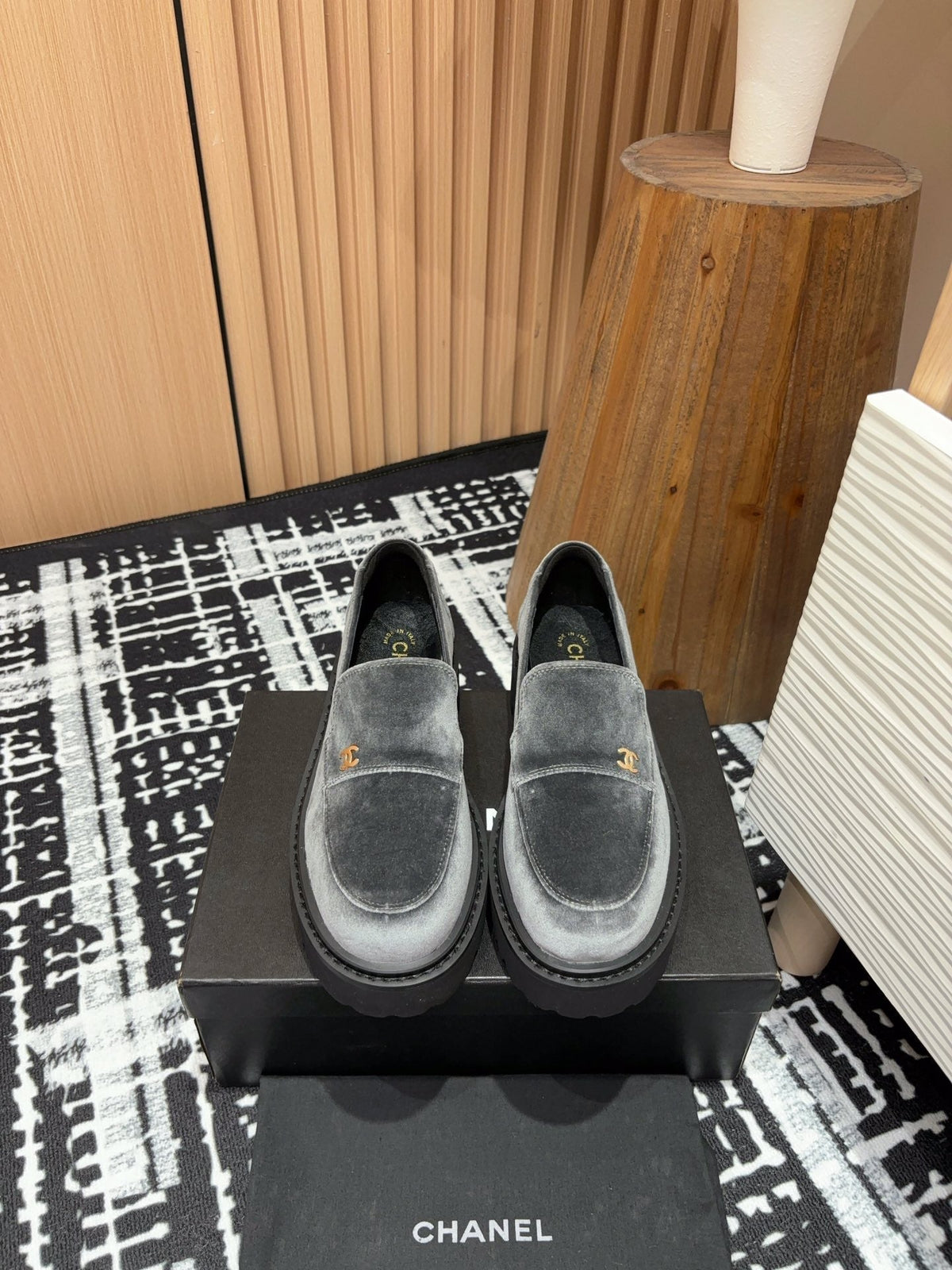 CC LOAFER THICK-SOLED IN DOVE GREY VELVET