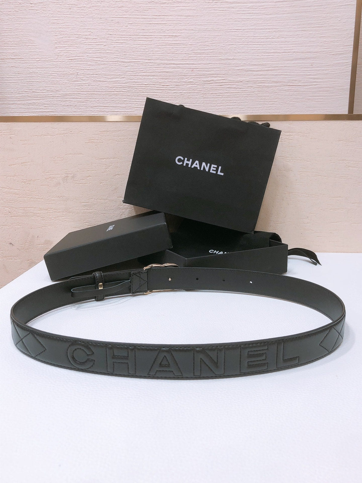 CHANEL BELT 3CM IN BLACK LAMBSKIN GOLD HARDWARE