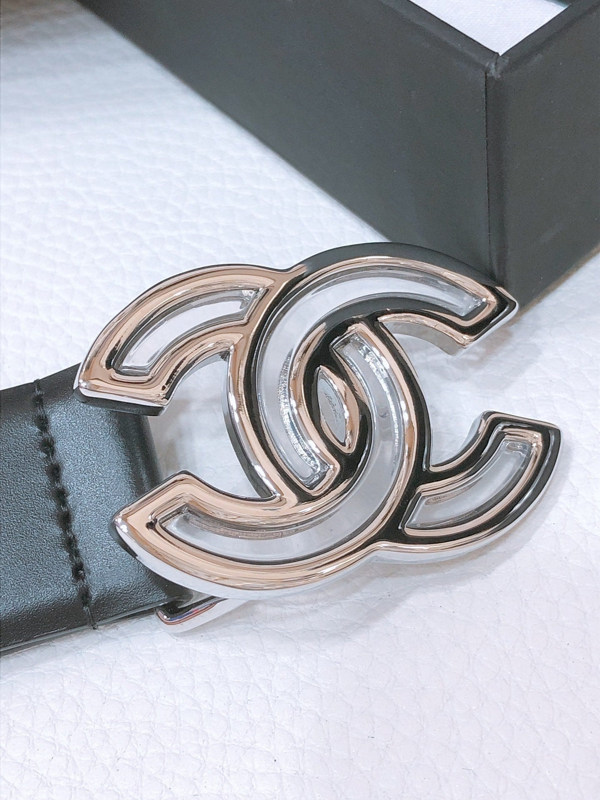 CHANEL BELT 3CM IN BLACK LAMBSKIN SILVER HARDWARE
