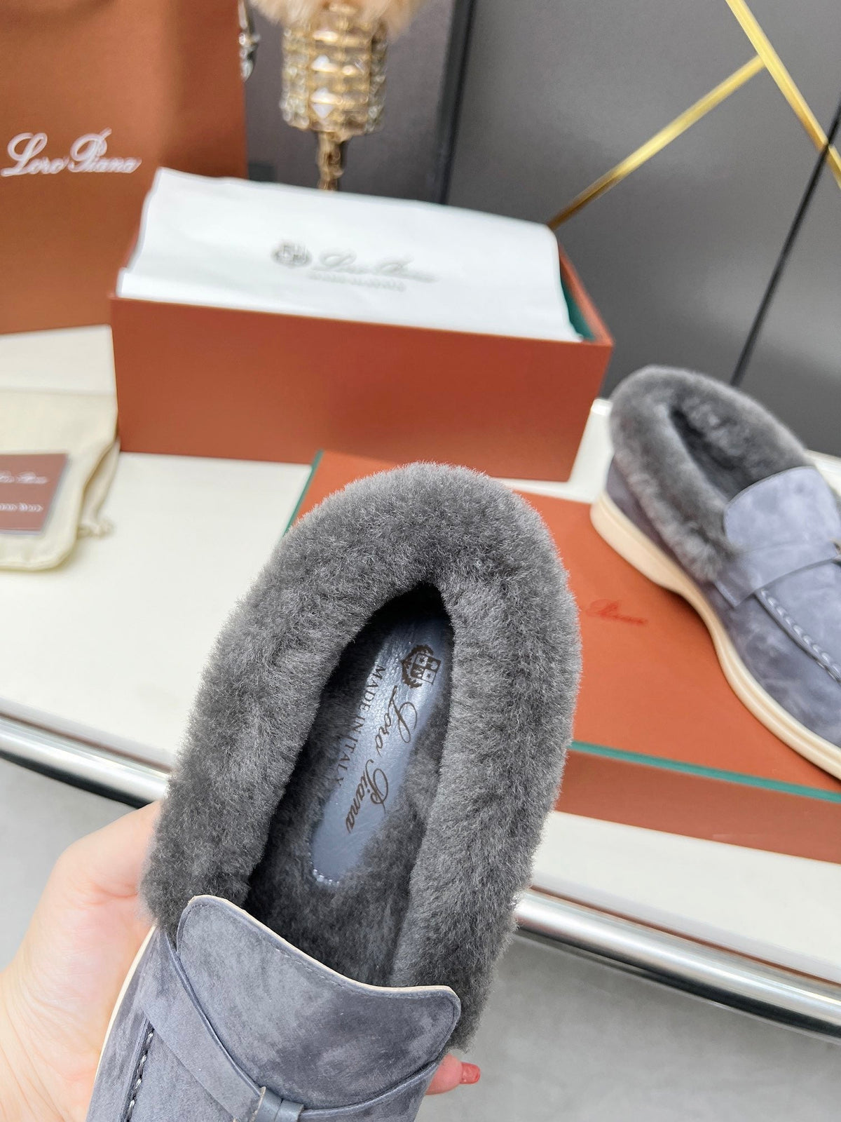 LP Summer Charm Walk Loafer Violet Blue Suede Lamb Fur
