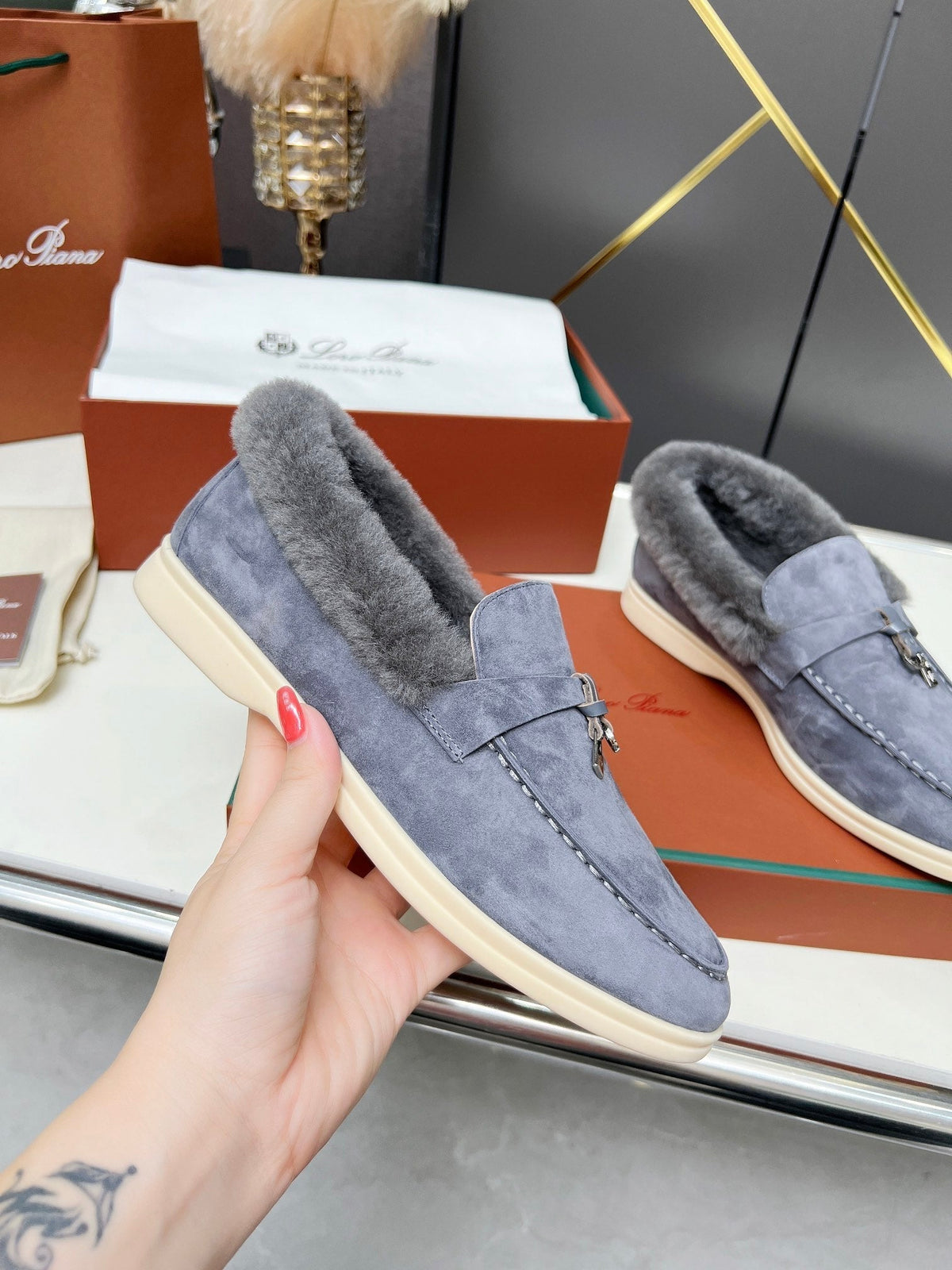 LP Summer Charm Walk Loafer Violet Blue Suede Lamb Fur