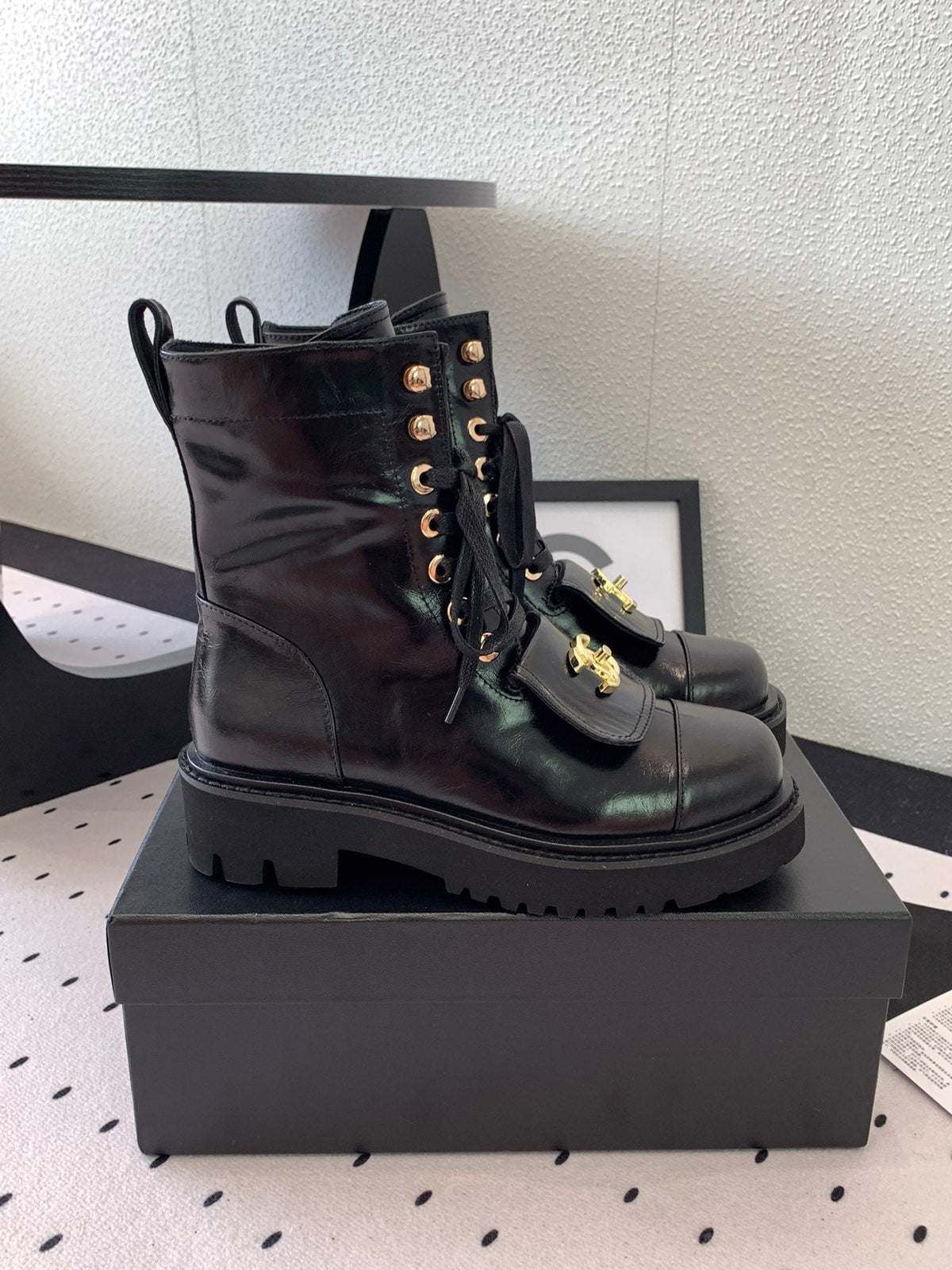 CC Short Boots In Black Logo Print Lambskin  938057