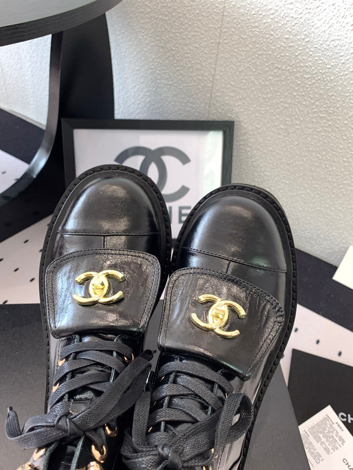CC Short Boots In Black Logo Print Lambskin  938057