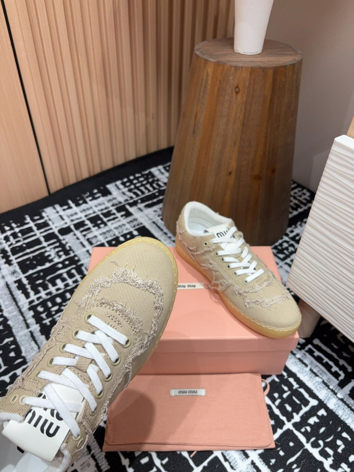 Miu Denim Sneakers In Light Brown Fabric