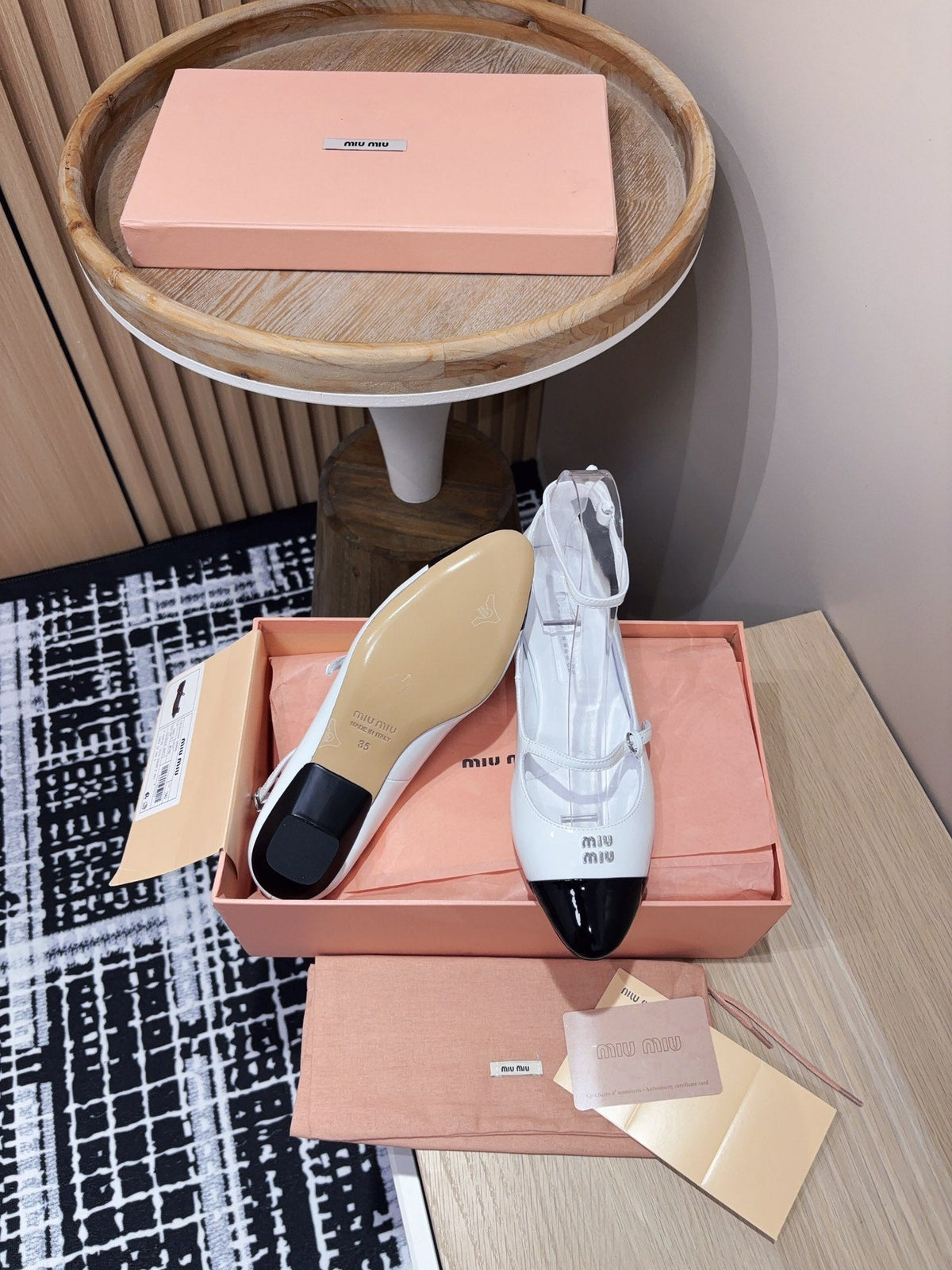 Miu Mary Jane White Porcelain Lambskin
