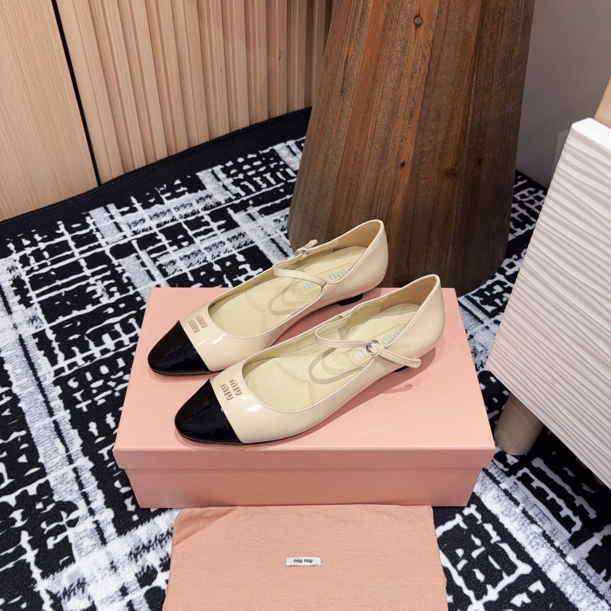 Miu Ballet Flat Beige Shiny Sheepskin