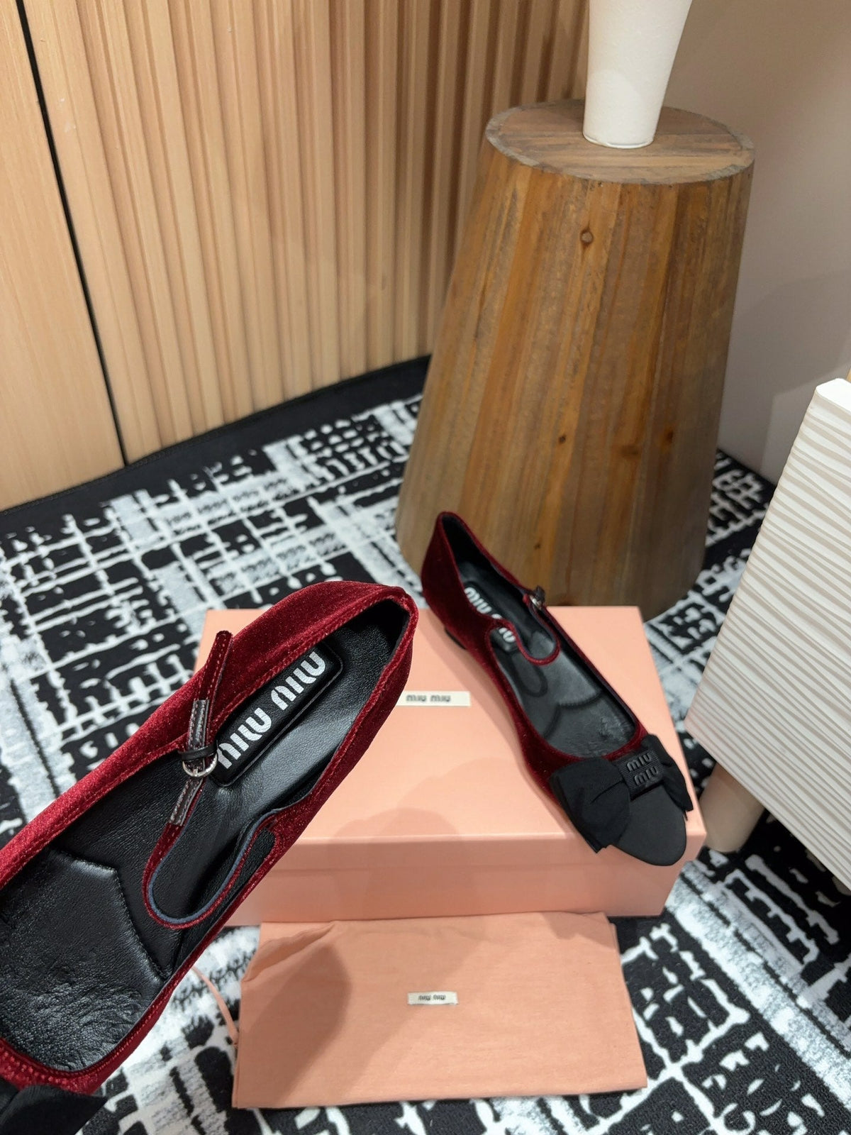 Miu Mary Jane Wine Red And Black Velvet
