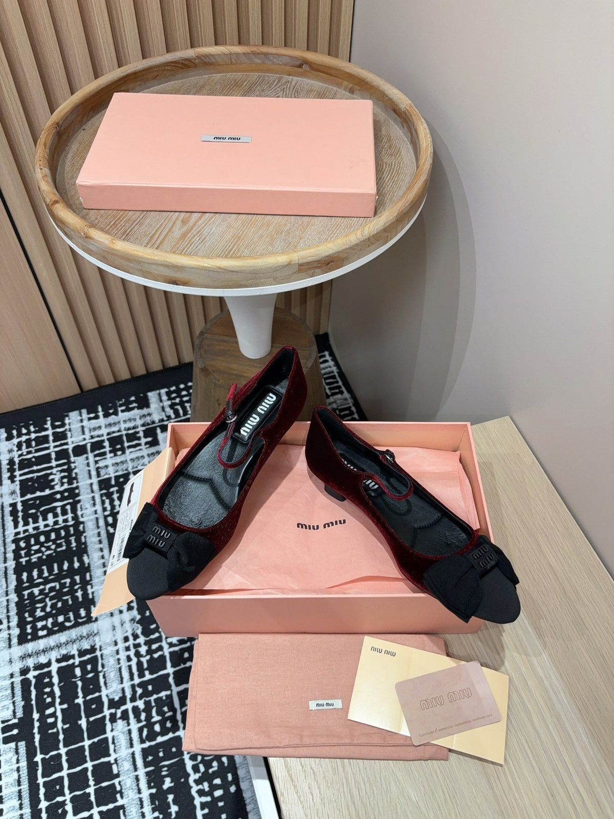 Miu Mary Jane Wine Red And Black Velvet