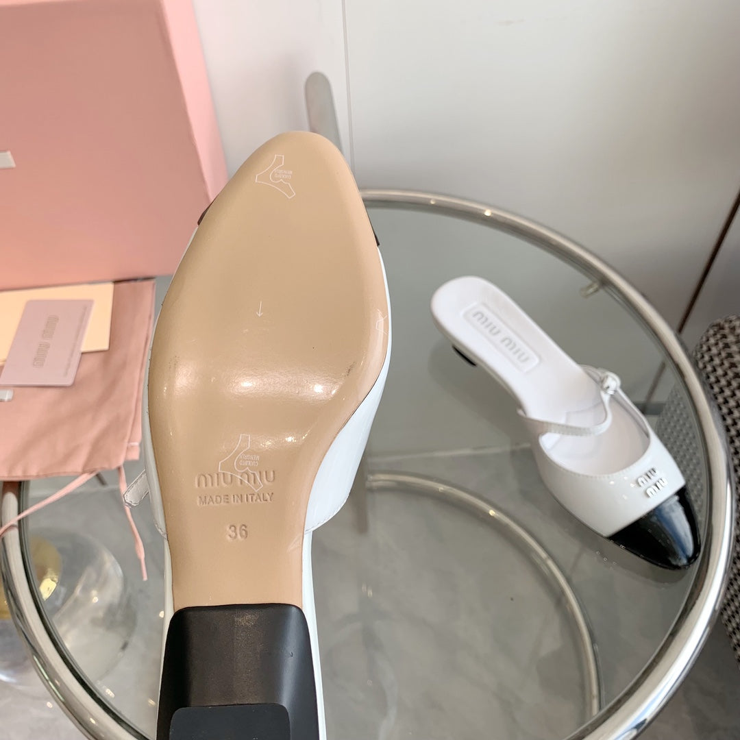 Miu Sandals Square Heel Shoes White Leather