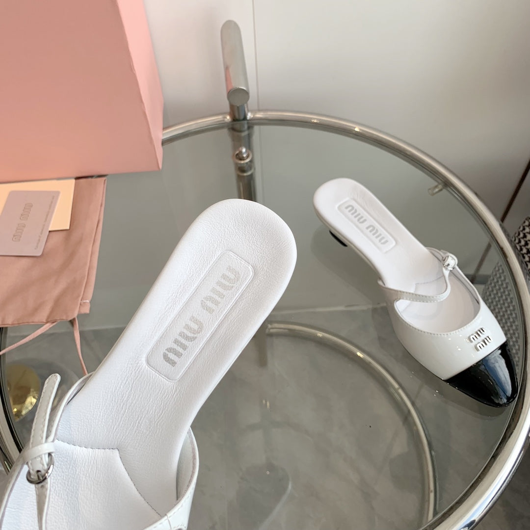 Miu Mules White Cowhide