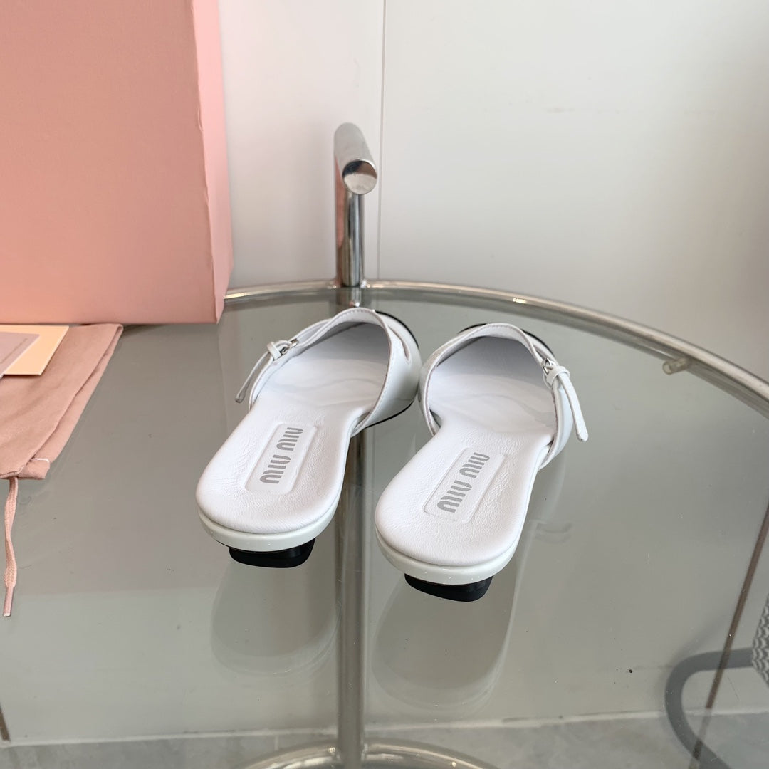 Miu Mules White Cowhide