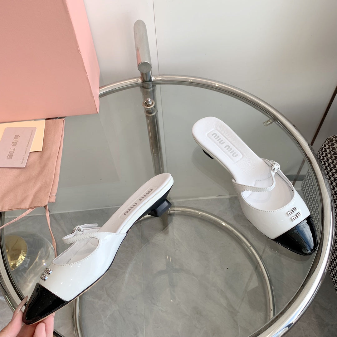 Miu Mules White Cowhide