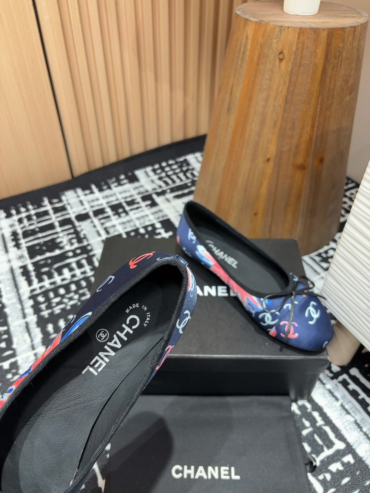 CC Ballet Flats Dark Blue Silk Flowers And Lambskin