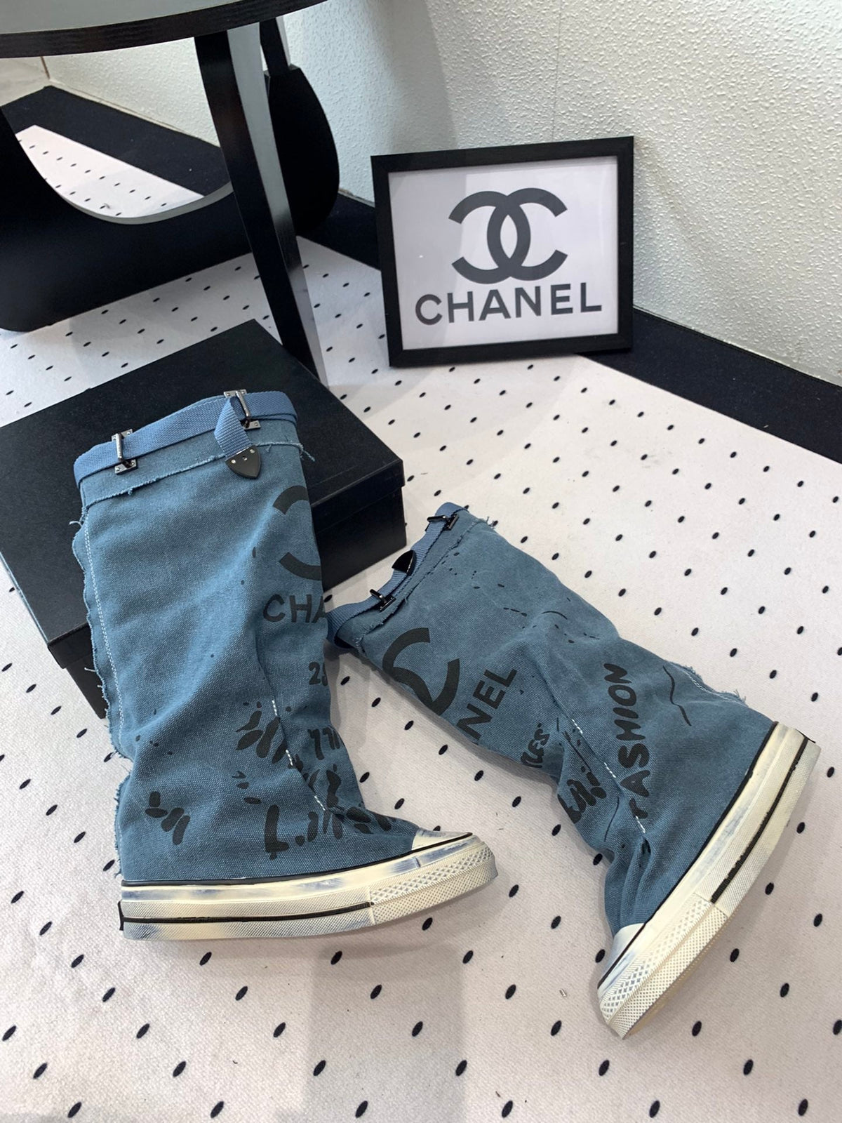 CC High-Top Canvas Boots Blue Black Denim Fabric  938049