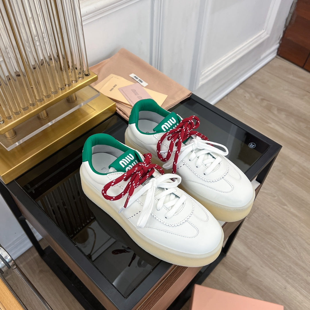 Miu Sneakers White Mix Red String Cowhide