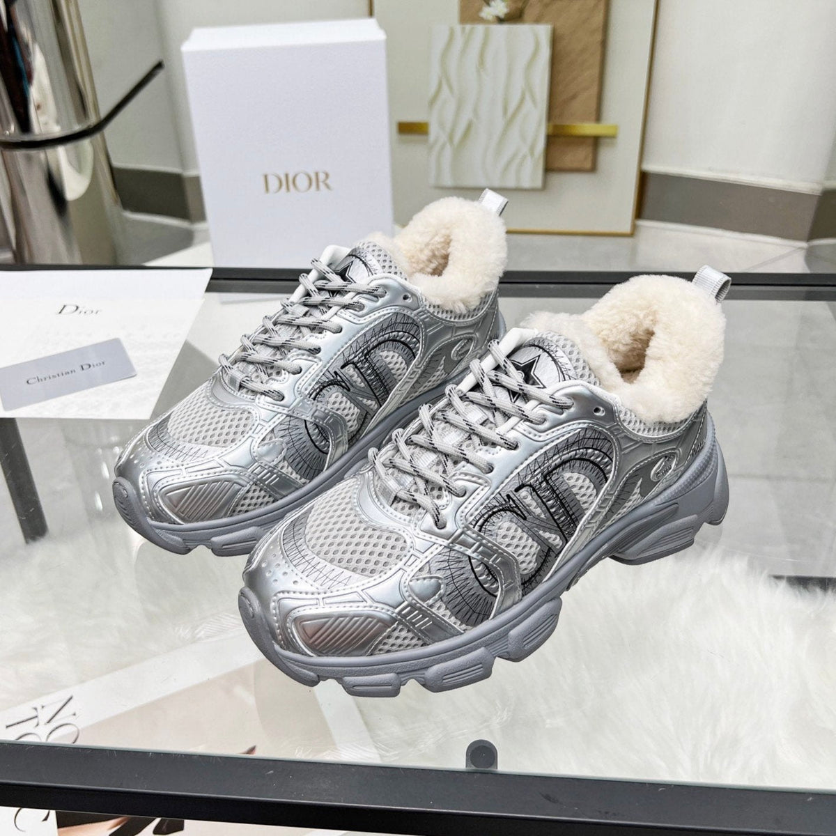 CD Chrono Sneaker Grey Wool Lining Mesh Fabric And Calfskin