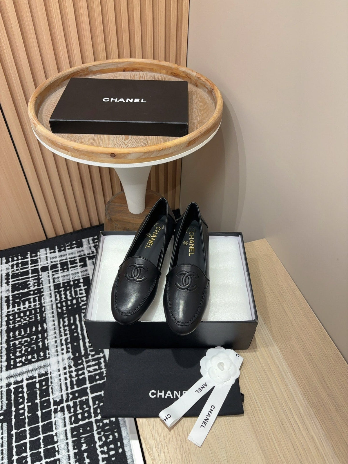 CC Moccasins Plain Black Lambskin